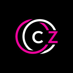CZ logo monogram isolated on circle element design template, CZ letter logo design on black background. CZ creative initials letter logo concept. CZ letter  design. - obrazy, fototapety, plakaty