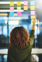 Having a solo problem solving session. Rearview shot of a woman having a brainstorming session with...