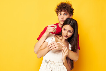 portrait of a man and a woman together posing emotions close-up isolated background unaltered