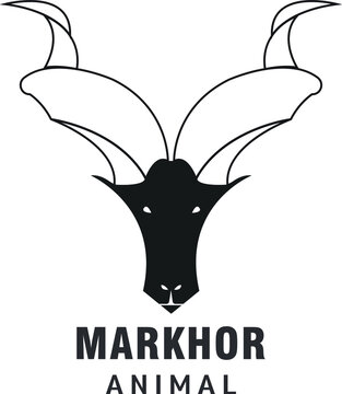 Markhor head animal logo design inspiration, markhor skull head - mountain screw horned goat black vector outline design