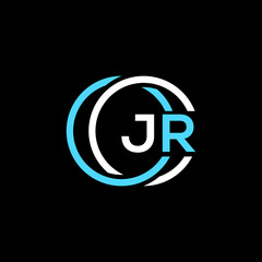 JR logo monogram isolated on circle element design template, JR letter logo design on black background. JR creative initials letter logo concept. JR letter design. 