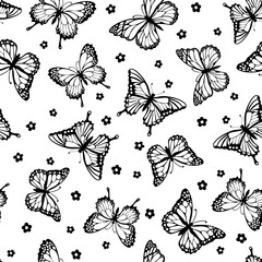Seamless various forms butterflies. Black and white pattern