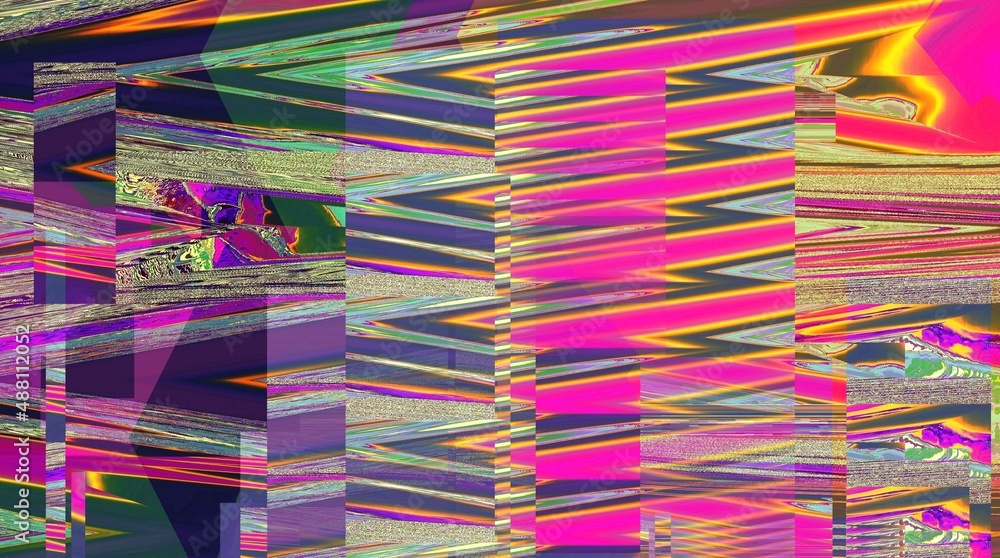 Poster digital abstract graphic artwork. vibrant glitch texture. artwork with deconstructed shapes and grap
