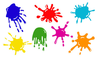 Bright abstract spots blots vector illustrations set. Isolated cartoon design elements on a white background.