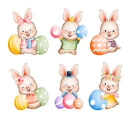 Watercolor set of Easter rabbit and Easter egg 