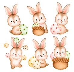 Watercolor set of Easter rabbit and Easter egg 