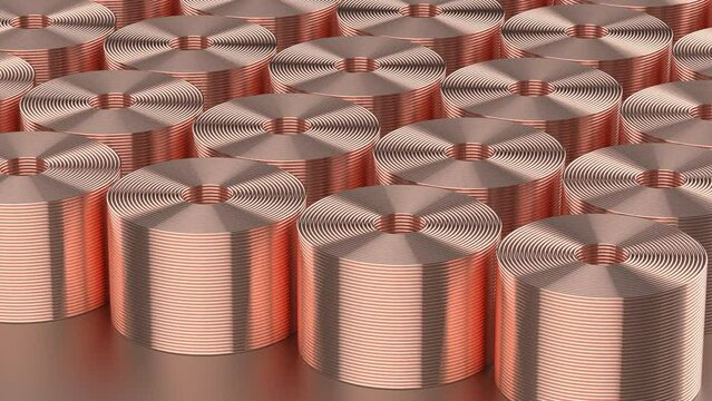 Roll of copper sheets or heap of copper tapes in factory 4k footage