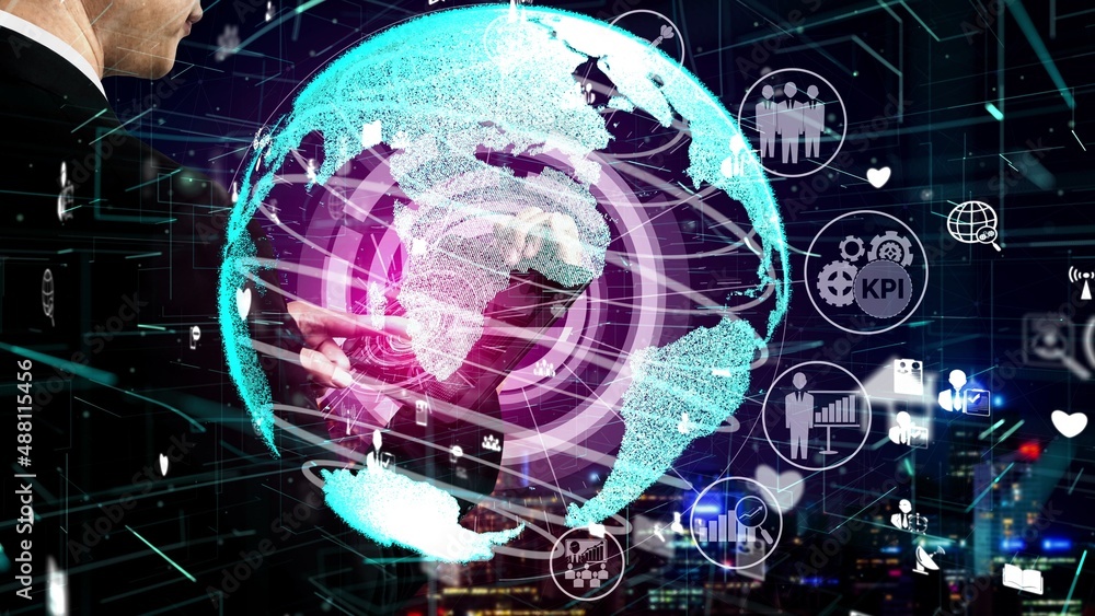 Aufkleber conceptual people network linking and connection . 3d render computer graphic .