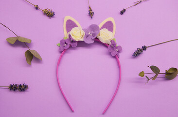 headband purple,Very Peri with ears and felt flowers for girls