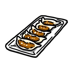 お皿に盛りつけられた焼き餃子のイラスト