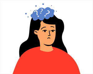 A woman's confused thoughts. Depressed woman, mental health problems. Vector illustration