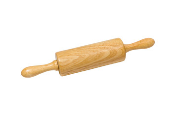 Wooden rolling pin isolated on white background. The dough rolling concept. Wooden kneading stick isolated on white background	