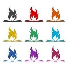 Bonfire Fire Flame Book icon or logo, color set