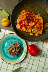 salmon with buckwheat noodles