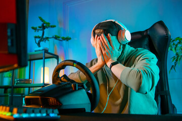 professional gamer loses in car simulator