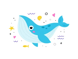 Outdoor kussens Hand drawn cute whale. Simple funny marine animal. Vector illustration. © Yuliya Lins