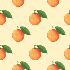 Watercolor  a seamless pattern of oranges. A bright, memorable print for textiles, wedding invitations, postcards, wallpapers, phone or laptop cases and other printed materials.