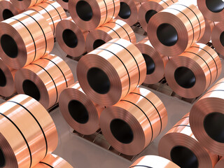 roll of copper sheets or heap of copper tapes