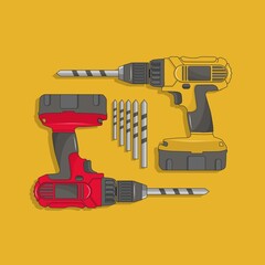 Fototapeta premium illustration of a drill in cartoon vector drawing