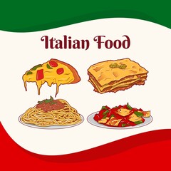 illustration of Italian food in cartoon vector drawing
