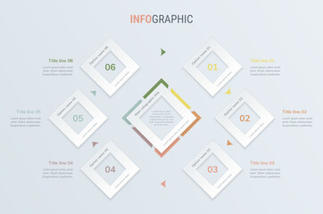 Vintage timeline infographic design vector. 6 steps, square workflow layout. Vector infographic timeline template.