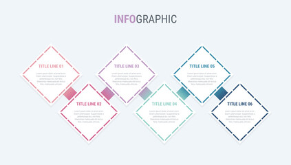 Infographic template. 6 steps square design with beautiful vintage colors. Vector timeline elements for presentations.
