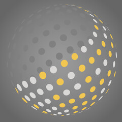 Dotted 3d yellow spheres. Abstract 3D sphere of circle dots in radial arrangement