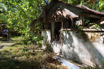 Old house  in the forest on the beach in Tetiaroa from French Polynesia 