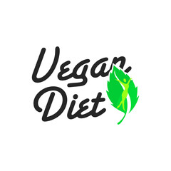 vegan diet lettering with leaf symbol