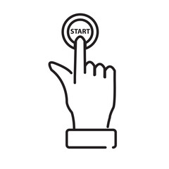 Obraz premium vector illustration of hand pressing the start button,line art design