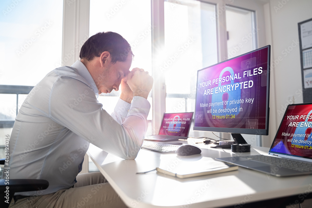 Poster Ransomware Malware Attack. Business Computer Hacked