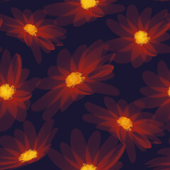 Fototapeta na wymiar seamless pattern flowers glowing on black background