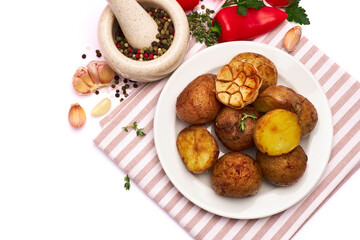 Plate of Baked potato isolated on white background