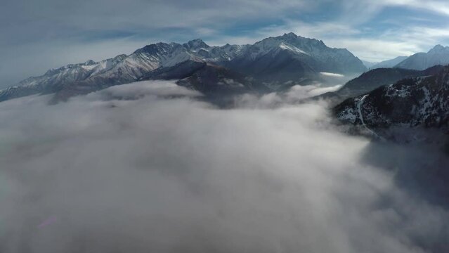 Caucasus, Ossetia. Alagir Gorge. Clouds and mountains.