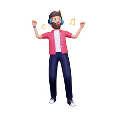 Man is listening to music while dancing. isolated on a white background. 3d illustration