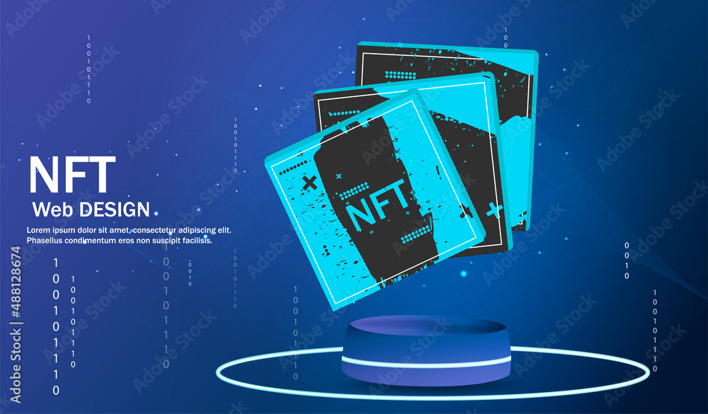 Poster concept of nft ,non-fungible token with network vector on dark background. vector illustration conce