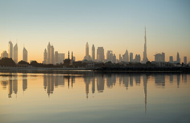 Beautiful view of Dubai skyline during golden hour