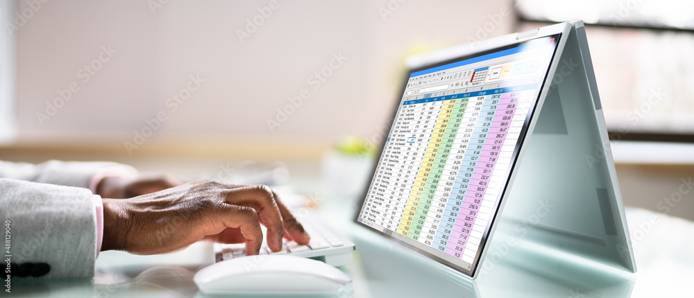 Poster Spreadsheet Data On Laptop Computer Monitor