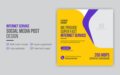 Internet service social media post or promotional web banner design template