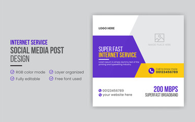 Internet service social media post or promotional web banner design template