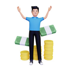 Business person with business profit. isolated on a white background. 3d illustration