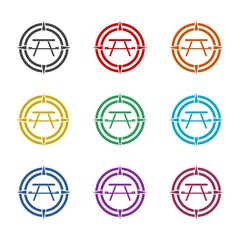 Camping compass icon or logo, color set