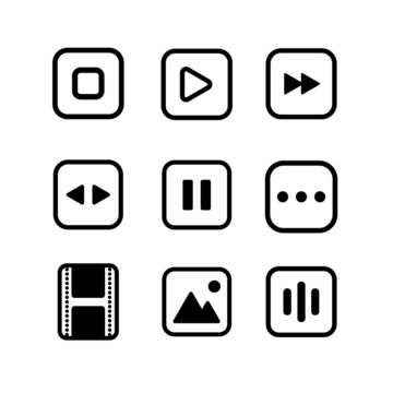 Multimedia buttons icon set. Gallery icon, pause, play, movie, image recording, photo gallery vector illustration.