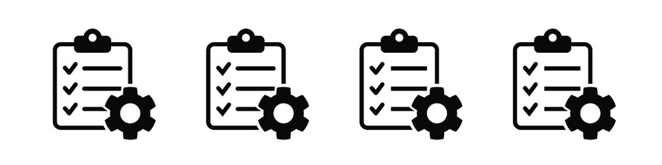 Clipboard with gear isolated icon. Technical support check list icon. Management flat icon concept. Software development.