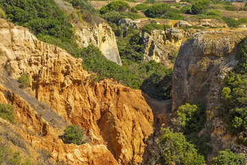 Panoramic view with Cliff, rocks and emerald sea at Ponta da Piedade near Lagos, Algarve, Portugal