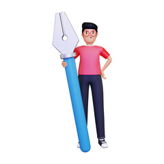 Fototapeta premium graphic designer holding a pen tool. isolated on a white background. 3d illustration