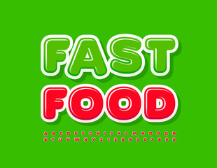Naklejka premium Vector creative Poster Fast Food. Trendy Glossy Font. Bright Red set of Alphabet Letters and Numbers