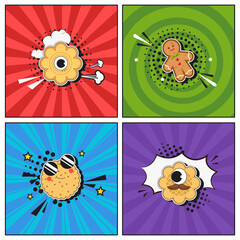 Hand drawn flat trendy cartoon elements collection Biscuit cookie cracker