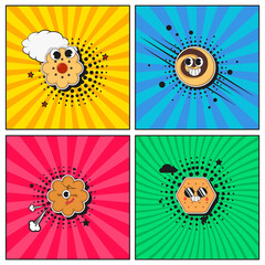 Hand drawn flat trendy cartoon elements collection Biscuit cookie cracker