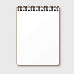 Notepad with a horizontal spring spiral. Notebook with a blank white sheet. Isolated vector illustration on a gray background